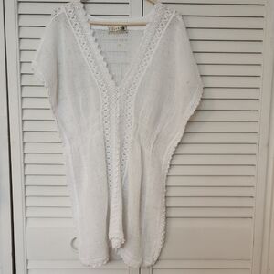 White Crochet V-Neck Cover-Up